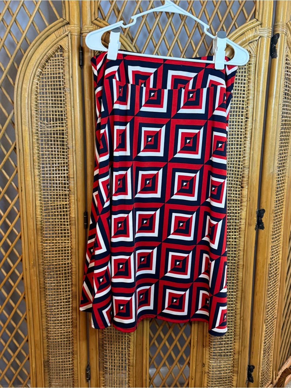 Cato Geometric Midi Skirt - Red, Navy & White